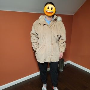 Image by Begedor Italia Hooded Suede Leather Coat Size M Beige Ruched Sleeves